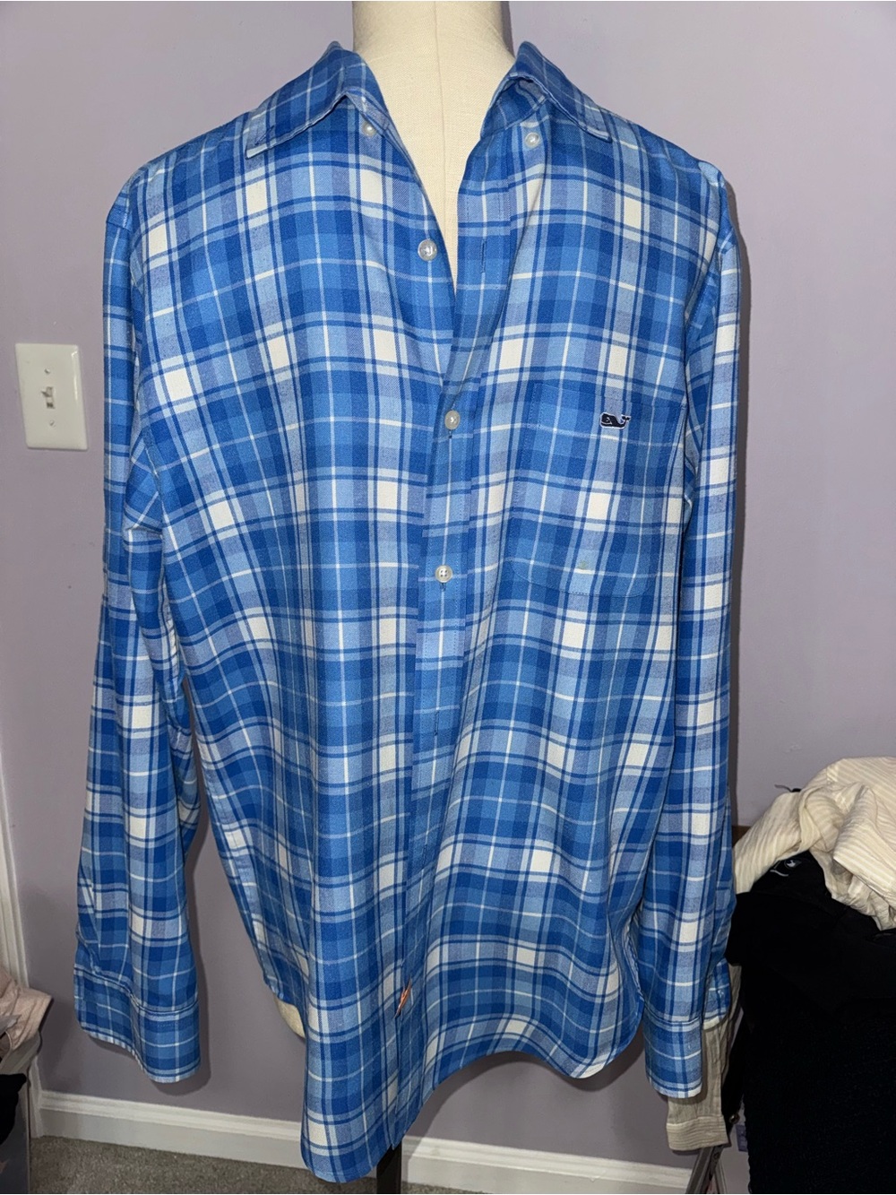Vineyard Vines Performance Tucker Shirt Blue Plaid Men’s M Classic Fit